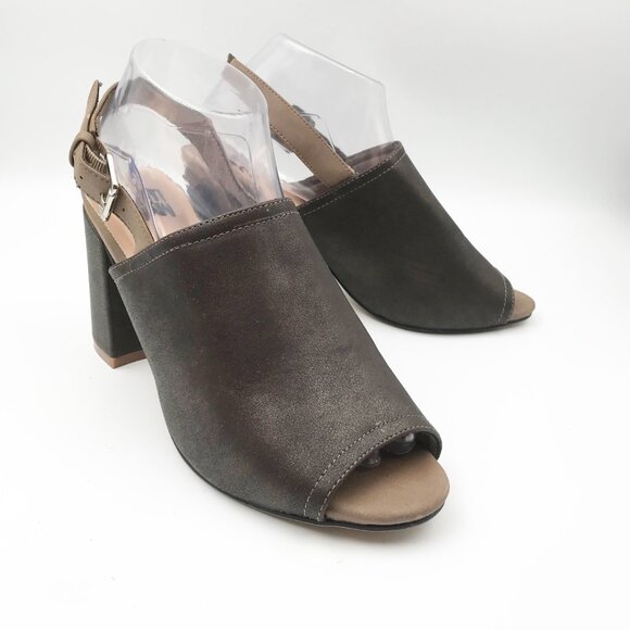 MUK LUKS Marina Block Heel Bronze Peep Toe Sling Back Heeled Sandals Womens 8.5 - Picture 1 of 11